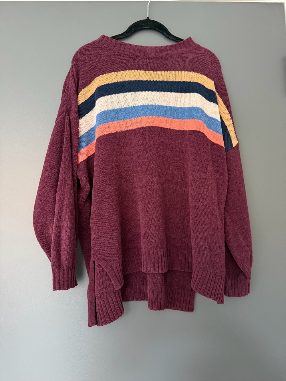 American Eagle Oversized Maroon Stripe Crewneck Sweater - Women